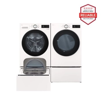 5.0 cu. ft. Front Load Washer and 7.4 cu.ft. Gas Dryer with pedestal washer and drawer in Alpine White WM5800HAA_DLGX5801A_WD300CA_WDP6A1