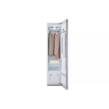 LG S3RFBN Styler Steam Closet with TrueSteam and Moving Hangers front view with door open 
