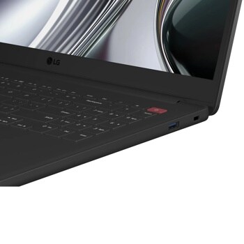 LG Gram 15U50U-H.AA56U1 Laptop showing keyboard with red power button and USB port - Side Angle