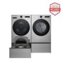 “America’s Most Reliable Line of Home Appliances” badge. VCM Gas LG Front Load washer, dryer and SideKick Pedestal Washer.