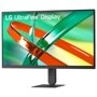 LG 27U730B-B UltraFine Monitor with adjustable stand displaying vibrant abstract graphics - Left View
