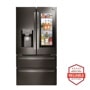 Front view of the 28 cu. ft. Smart wi-fi Enabled InstaView™ Door-in-Door® Refrigerator - LMXS28596D. Includes a graphic logo that says, Brought to you by America’s Most Reliable Line of Appliances.