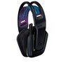 Logitech 981000971 gaming headset with interchangeable purple and blue headband inserts and adjustable suspension system