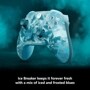 Xbox EP229571 Ice Breaker controller with blue and white geometric pattern against teal background. Text reads: Ice Breaker keeps it forever fresh with a mix of iced and frosted blues.