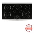 Front view of the LG STUDIO 36” Electric Cooktop - LSCE365ST. Includes a graphic logo that says, Brought to you by America’s Most Reliable Line of Appliances.