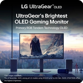 LG 27GX790B-B 27 Monitor – LG UltraGear's Brightest OLED Gaming Monitor Primary RGB Tandem Technology OLED