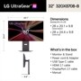 LG 32GX870B-B 32-Inch UltraGear AI Gaming Monitor Dimensions and Box Contents Diagram