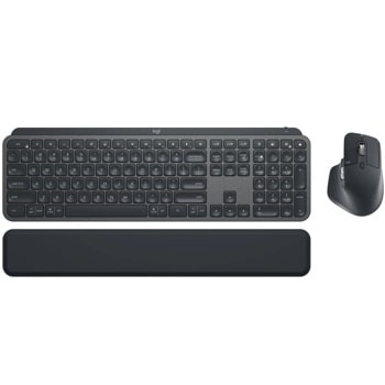 Logitech 920010923 wireless keyboard with wrist rest and ergonomic mouse combo set in black - Top View