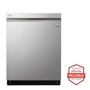 Front view of the Top Control Smart wi-fi Enabled Dishwasher with QuadWash™ and TrueSteam® - LDP6809SS. Includes a graphic logo that says, Brought to you by America’s Most Reliable Line of Appliances.