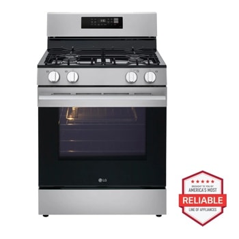 LG LRGN6321Y Gas Range with America's Most Reliable line of appliances badge Front View1