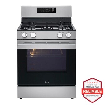 LG LRGN6321Y Gas Range with America's Most Reliable line of appliances badge Front View