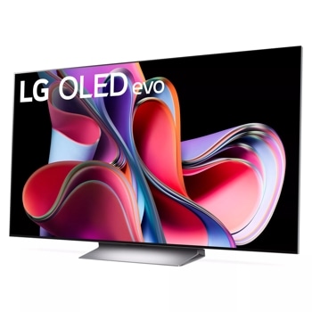 LG 65 or 77-inch G3 OLED evo smart tv with stand right angle view