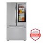 Front view of the 27 cu. ft. InstaView™ Door-in-Door® Refrigerator - LFCS27596S. Includes a graphic logo that says, Brought to you by America’s Most Reliable Line of Appliances.