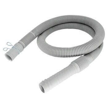 Gray flexible drain hose AGF04127478 with ribbed exterior and connector ends for laundry appliances