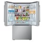 LG LRFLC2726S French Door Refrigerator - Open Interior with Shelves Stocked with Fresh Produce and Beverages