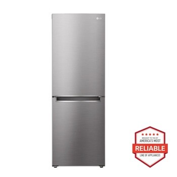 Front view of the 11 cu. ft. Bottom Freezer Refrigerator - LRBNC1104S. Includes a graphic logo that says, Brought to you by America’s Most Reliable Line of Appliances.