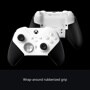 Xbox Elite Wireless Controller 4IK00001 with white faceplate and black rubberized grip handles shown from front and back views