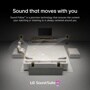H7_W7 Soundbar infographic showing Sound Follow technology with sound waves tracking viewer position in living room setup
