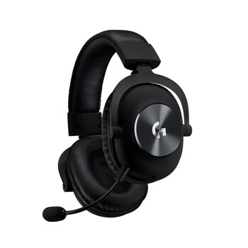 Logitech 981000906 gaming headset with padded ear cups, adjustable headband, and detachable microphone - Side View