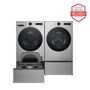 LG WM5500HVA_DLHC5502V_WD300CV_WDP6V Laundry Package with washer, dryer and pedestal storage units in silver finish - Front View