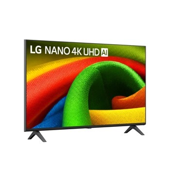 43-Inch LG NANO 4K UHD AI TV 43NU700BPUC displaying vibrant colorful fabric texture with red, green, yellow and blue tones - Side Angle