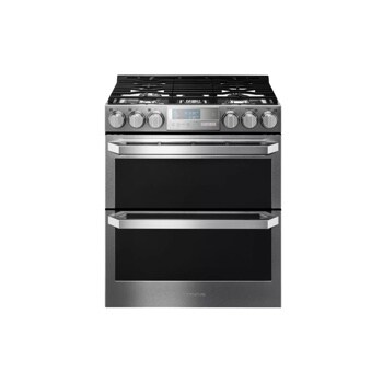 Front view of the LG SIGNATURE 6.9 cu.ft. Smart wi-fi Enabled Gas Double Oven Slide-In Range with ProBake Convection® - LUTG4519SN. 