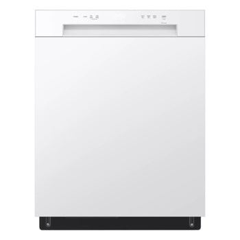 LG LDFC2423W Dishwasher with white finish and top-mounted control panel - Front View1