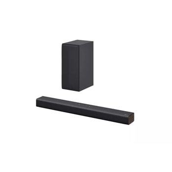 LG S40Q 2.1 Channel 300W Soundbar with subwoofer side angle view