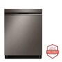 Front view of the Top Control Smart Wi-Fi Enabled Dishwasher with QuadWash™ and TrueSteam® - LDP6810BD. Includes a graphic logo that says, Brought to you by America’s Most Reliable Line of Appliances.