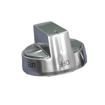 Stainless steel stove control knob AEZ75994628 with OFF and LITE markings - Close-Up