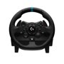 Logitech 941000147 gaming steering wheel with leather grip, blue center marker, Xbox controller buttons, and multiple control dials - Front View