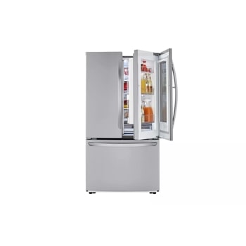 23 cu. ft. instaview counter depth refrigerator front view with right door slightly open