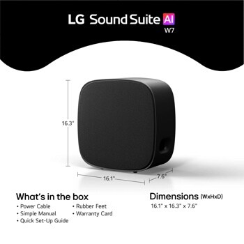 Image of LG
Sound Suite
W7
Subwoofer
and it’s
measuremen
ts. Also
showing
what’s inside
of the box