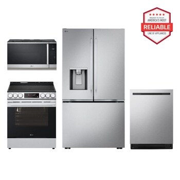24 cu. ft. Counter-Depth MAX™ with Zero Clearance™ Thin Door Design and Exterior Water Dispenser French Door Refrigerator with Slide-in Electric Range, Top Control Dishwasher and Microwave Kitchen Package in Stainless Steel
LF24Z6530S_LSEL6335XE_MVEL2125X_LDNPM654S