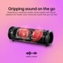 Gripping sound  on the go powered by a racetrack woofer, dome tweeter and xboom radiators for louder, more immersive sound that you can feel.
