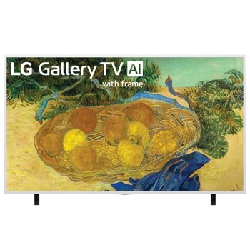 65-Inch LG Gallery TV AI 65LX7BPUA with frame displaying artwork of fruit basket painting - Front View