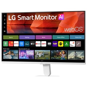 27U511SB-W LG Smart Monitor AI with webOS interface showing streaming apps and content recommendations