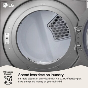 LG DLE3400V Dryer Ultra Large Capacity 7.4 cu. ft. interior with door open Front View