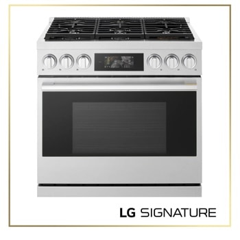 LG LPGU6319Y Gas Range with six burners, digital display screen, and stainless steel finish - Front View1