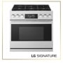 LG LPGU6319Y Gas Range with six burners, digital display screen, and stainless steel finish - Front View