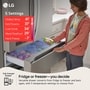 LG LF29H9730S French Door Refrigerator Full-Convert Drawer infographic showing person placing juice box into drawer with 5 temperature settings displayed: Chilled Wine 41 degrees, Deli/Snacks 37 degrees, Cold Drink 34 degrees, Meat/Seafood 29 degrees, Hard Freeze -7 degrees