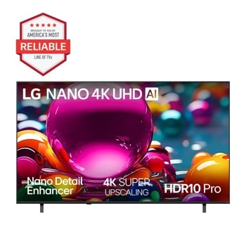 75-Inch LG NANO 4K UHD AI TV 75NU850BPUA with Americas Most Reliable Line of TVs badge - Front View1