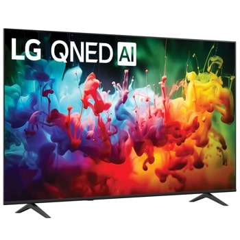 75-Inch LG QNED AI 4K TV 75QNED75BAA displaying vibrant colorful ink swirls in blue, red, yellow and green - Front Angle View