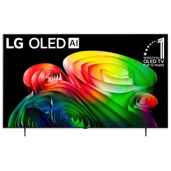 65-Inch LG OLED AI 4K TV OLED65B6GUA displaying vibrant colorful spiral patterns with WORLDS No.1 OLED TV FOR 13 YEARS badge - Front View1