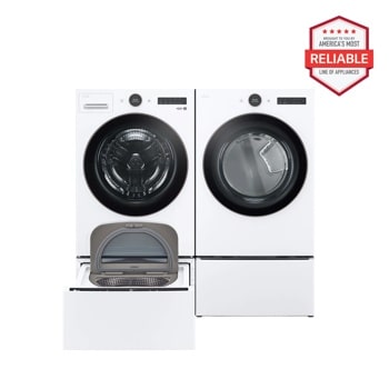 5.0 cu. ft. Front Load Washer and 7.4 cu.ft. Gas Dryer with pedestal washer and drawer in White WM6500HWA_DLGX6501W_WD300CW_WDP6W1