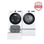 5.0 cu. ft. Front Load Washer and 7.4 cu.ft. Gas Dryer with pedestal washer and drawer in White WM6500HWA_DLGX6501W_WD300CW_WDP6W