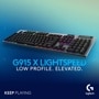 Logitech G915 X LIGHTSPEED gaming keyboard 920012696 with RGB backlit keys and low profile design on blue gradient background