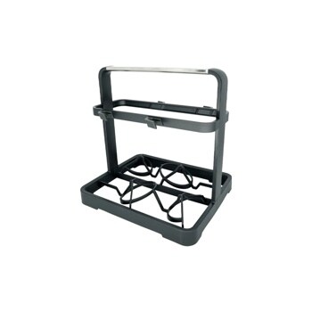 AGM30091511 kitchen accessory rack with dark gray frame, metal handle, and built-in pot lid organizer slots