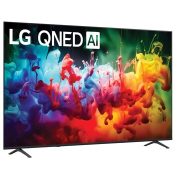 85-Inch LG QNED AI 4K TV 85QNED75BAA displaying vibrant colorful ink swirls in blue, red, yellow and green - Side Angle