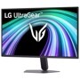 LG 25G523B-B UltraGear Gaming Monitor with colorful abstract wave graphics on screen and adjustable stand